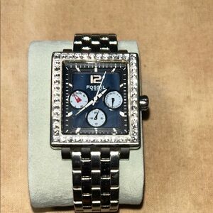 Fossil Silver Watch with Blue Dial